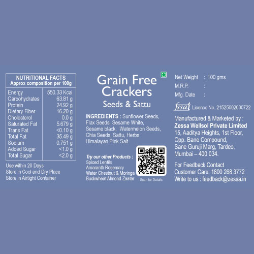 Grain Free Crackers – Mixed Seeds & Sattu