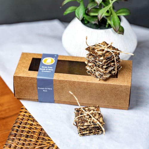 Grain Free Crackers – Mixed Seeds & Sattu Crispy grain-free crackers made with mixed seeds and sattu – a healthy, protein-rich snack