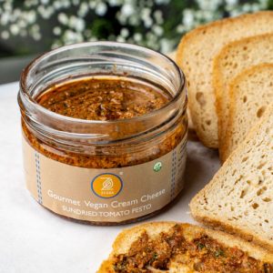 Vegan spread made with sun-dried tomato pesto – a rich, flavorful, and dairy-free spread